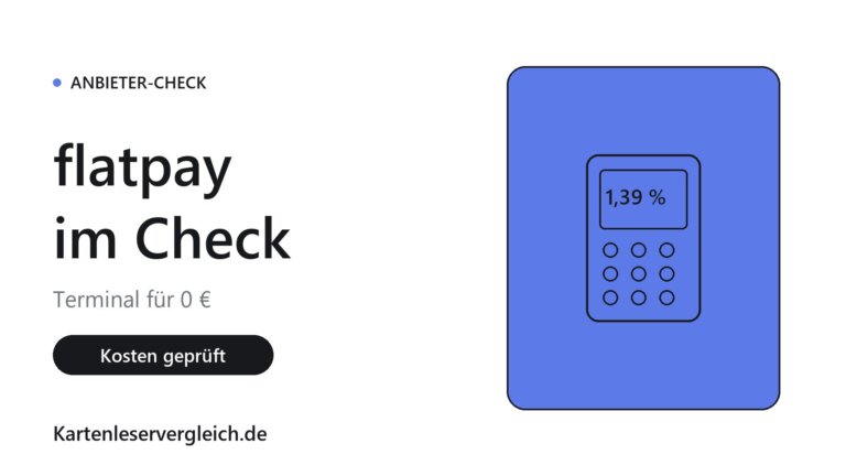 Grafik zum Anbieter-Check von flatpay: Kartenterminal mit der Anzeige 1,39 Prozent
